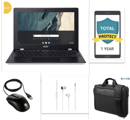 New Acer 11.6 Chromebook Bundle – Chromebook+Bag+Ear Phone+Mouse+12 Month Damage Protection